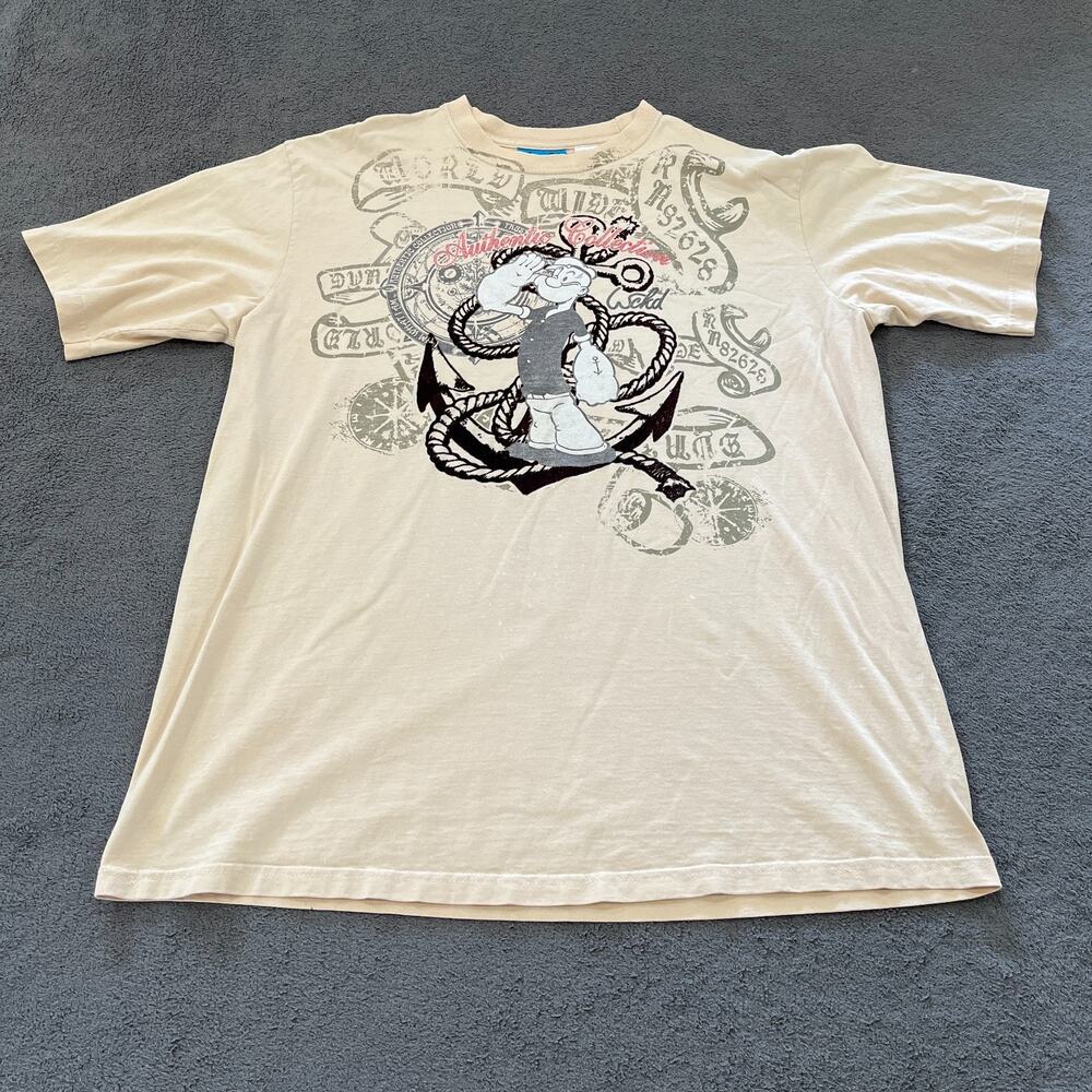 WCKD Authentic Collection Cream Popeye Y2K Streetwear Graphic T-Shirt Mens Sz XL